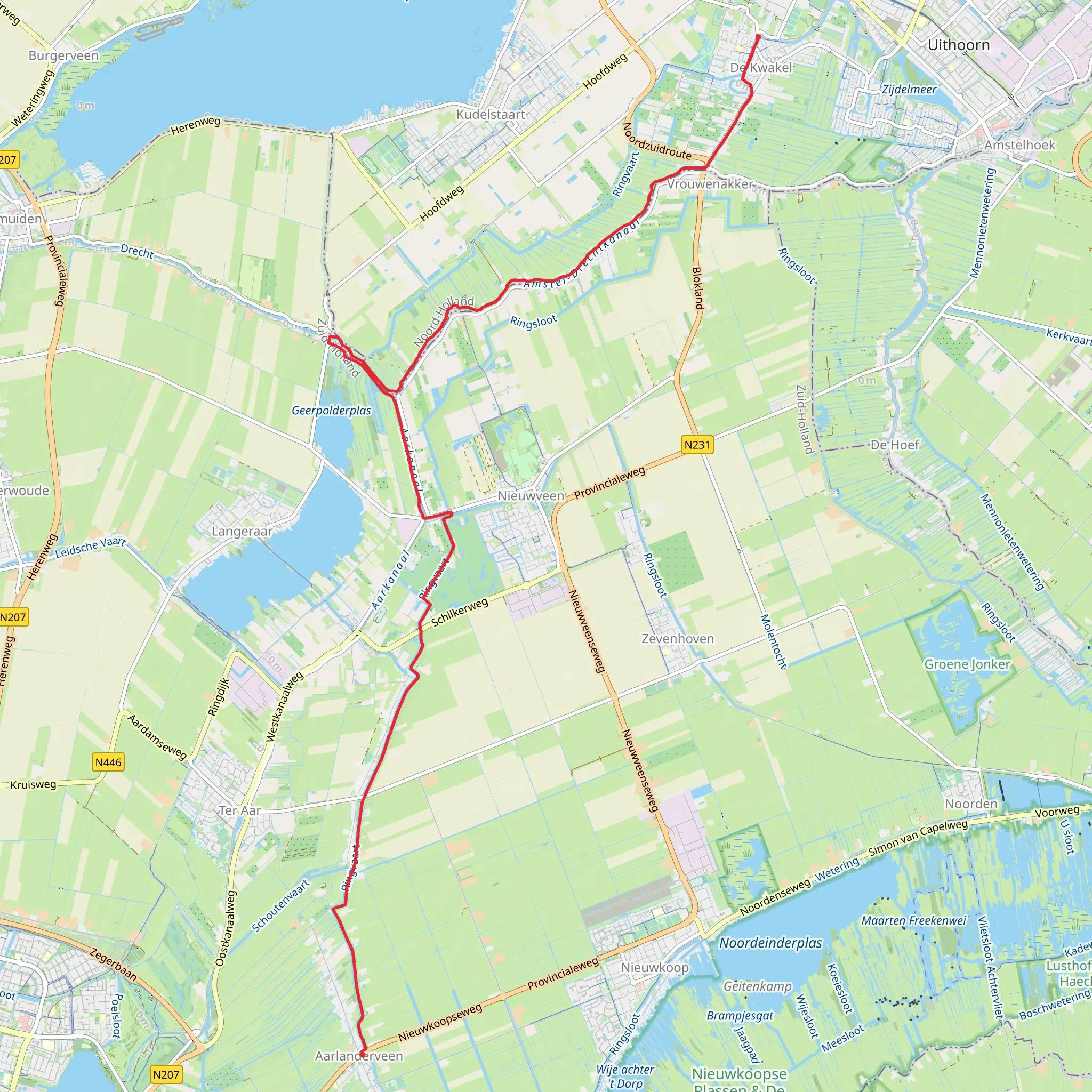 De kuil to Nieuwkoopseweg via Kalslagerpolder and Geerpolder mobile static map