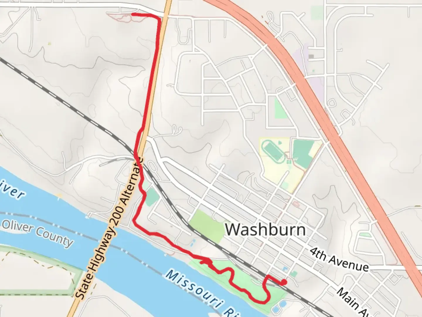 An image depicting the trail Riverside Park to Lewis and Clark Interpretive Center and its surrounding area.