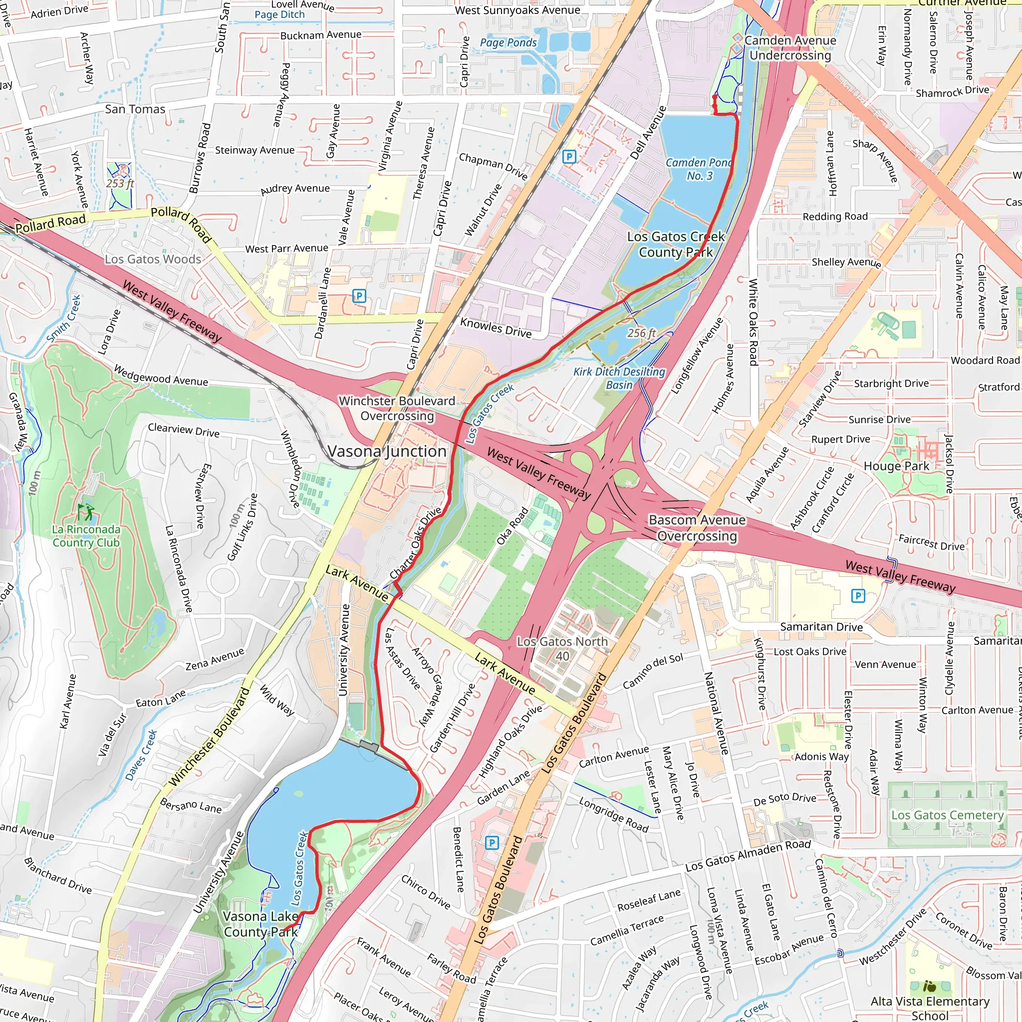 Vasona Reservoir via Los Gatos Creek Trail mobile static map