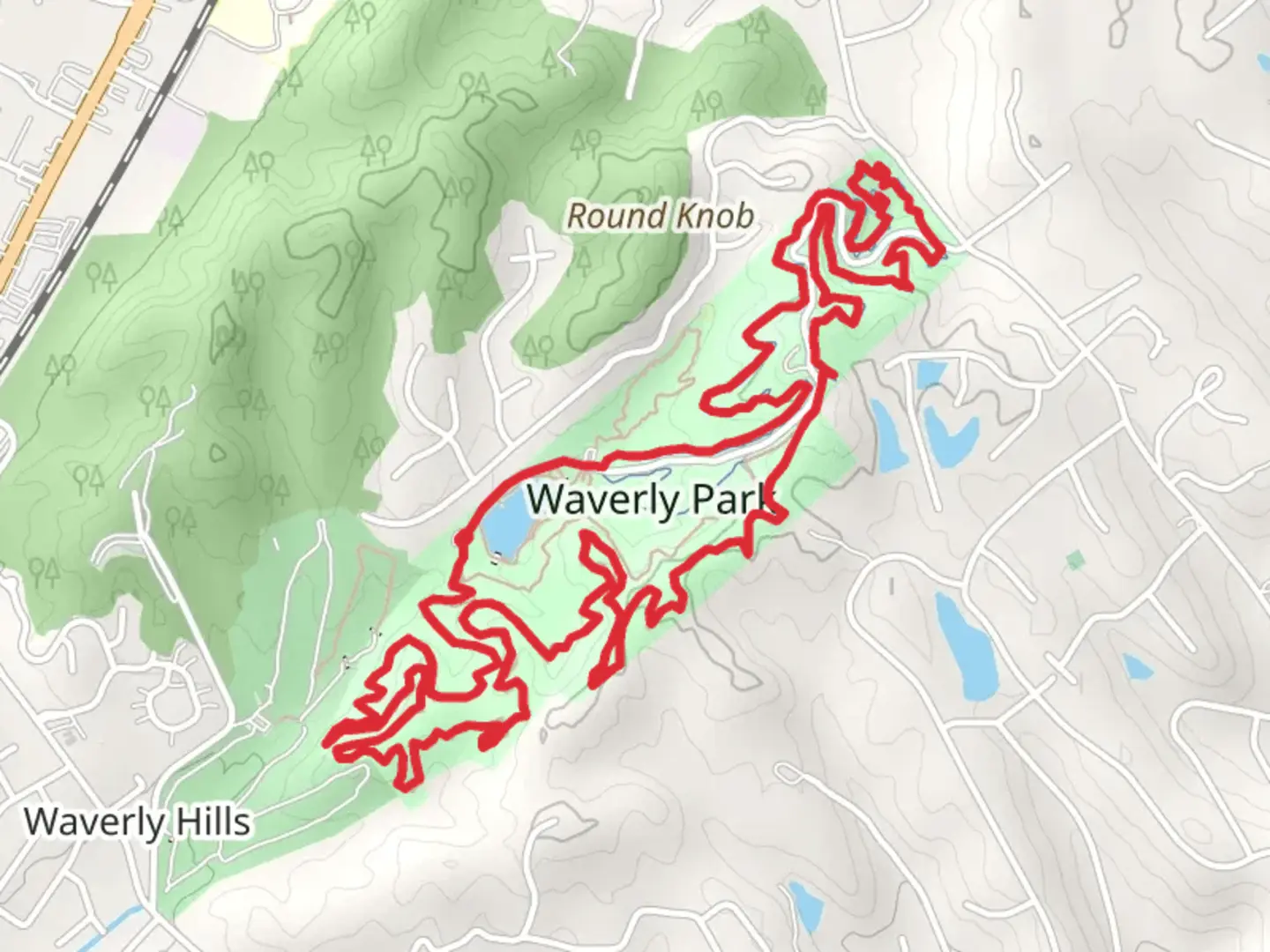 An image depicting the trail Fresh Air, Clinic and Twisted Bends Loop and its surrounding area.