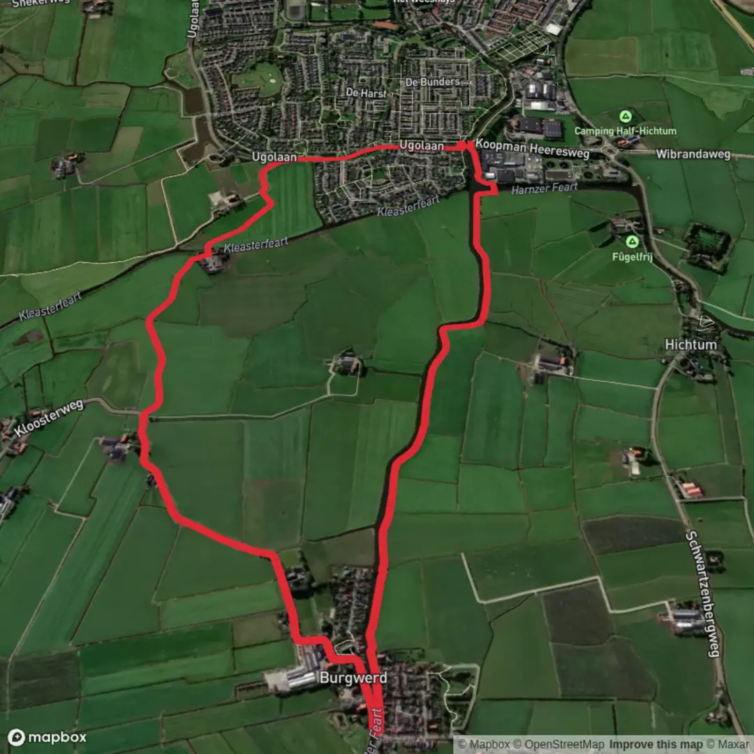 An image depicting the trail Boalserter Feart via Trekpad and Klooster Weg and its surrounding area.
