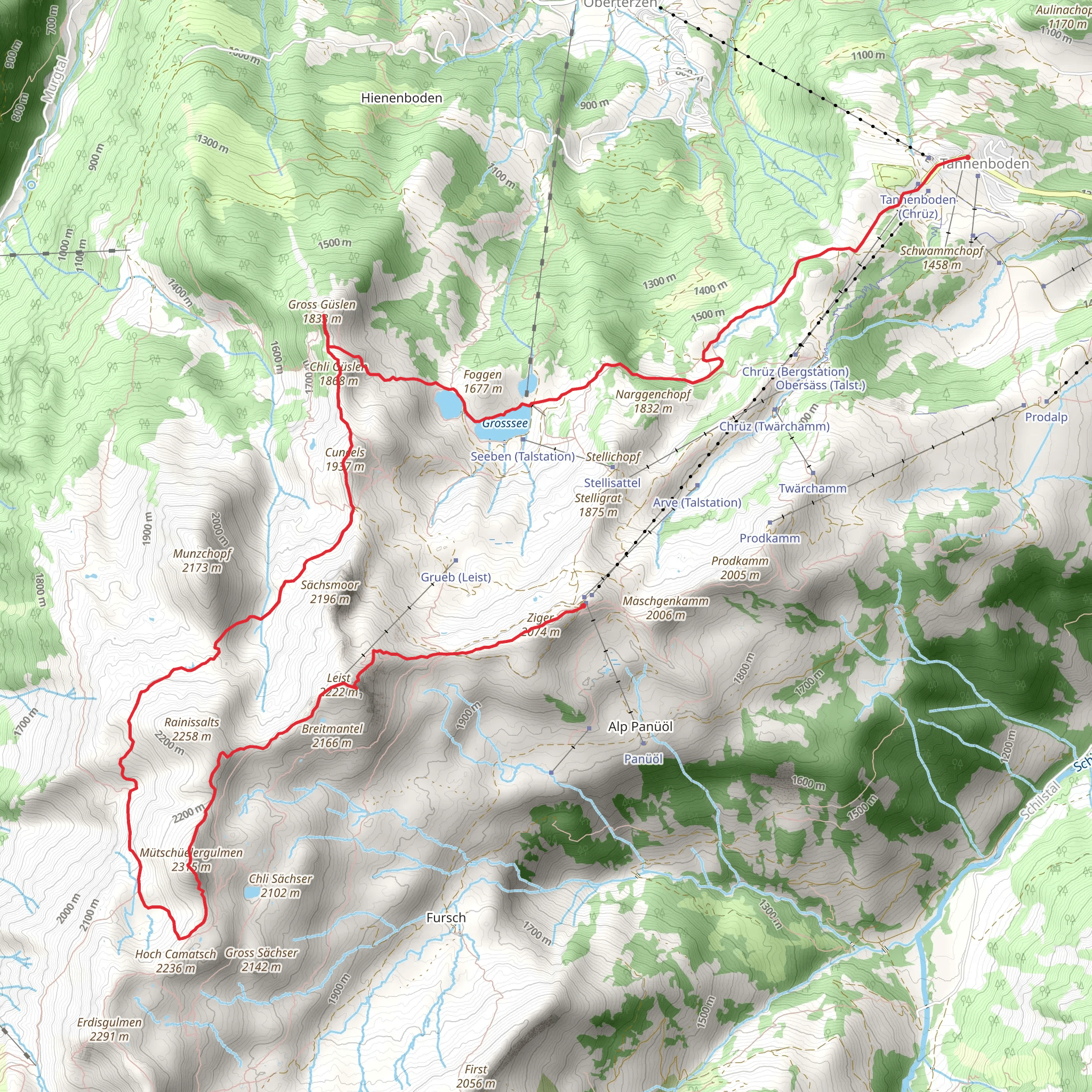 Flumserberg - Maschgenkamm to Tannenbodenalp Trail mobile static map