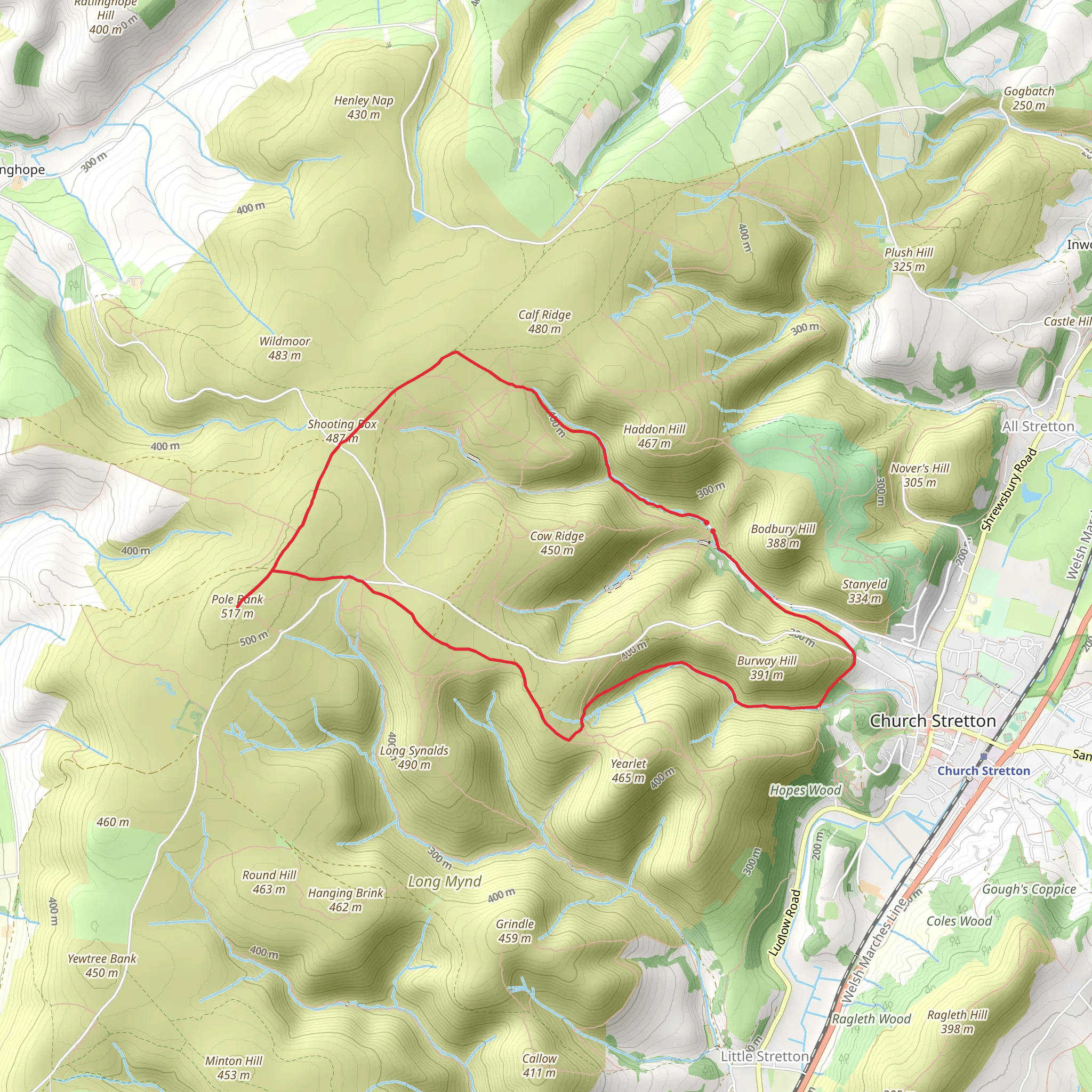 The Burway Loop - A Walk to the top of the Long Mynd mobile static map