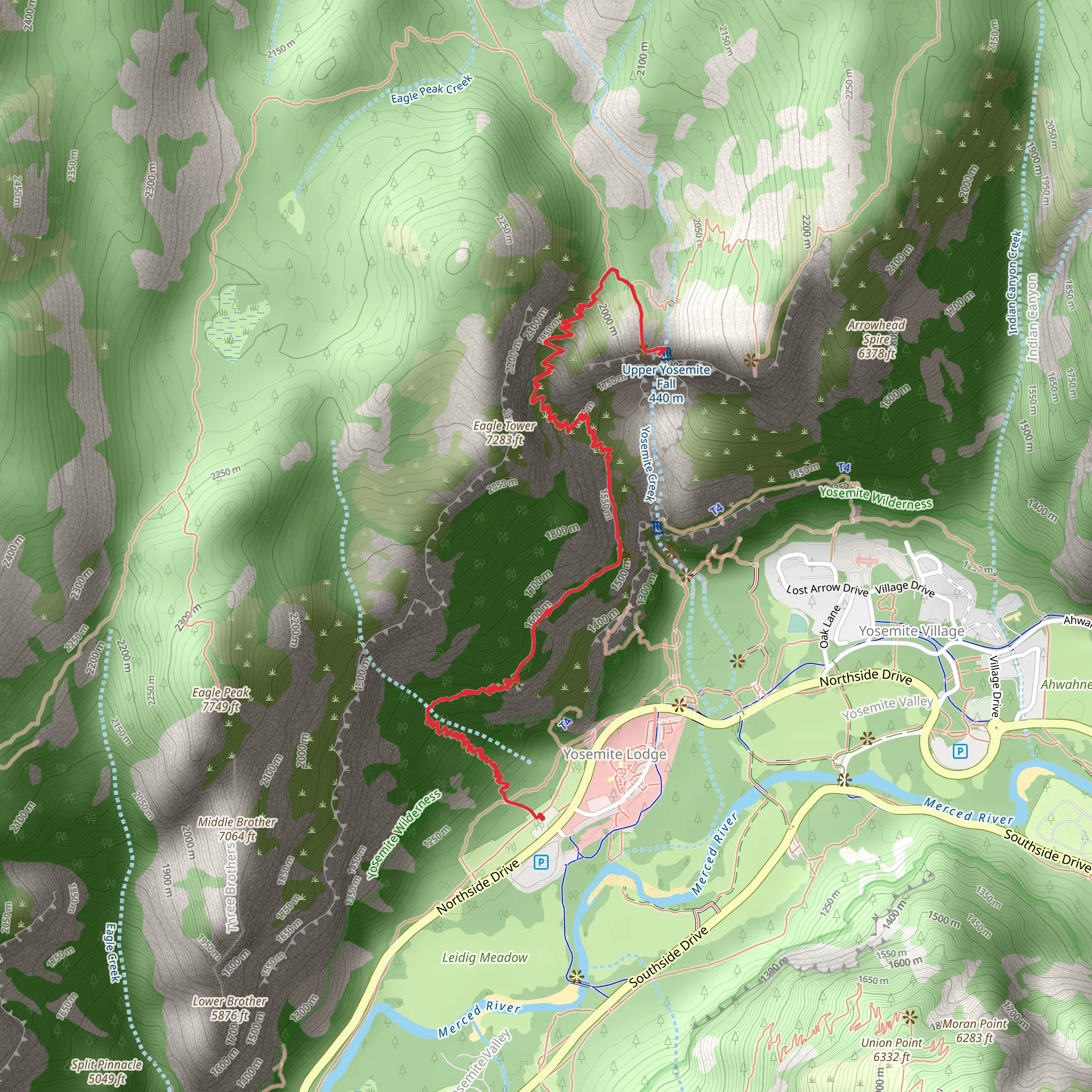 Upper Yosemite Falls Trail mobile static map