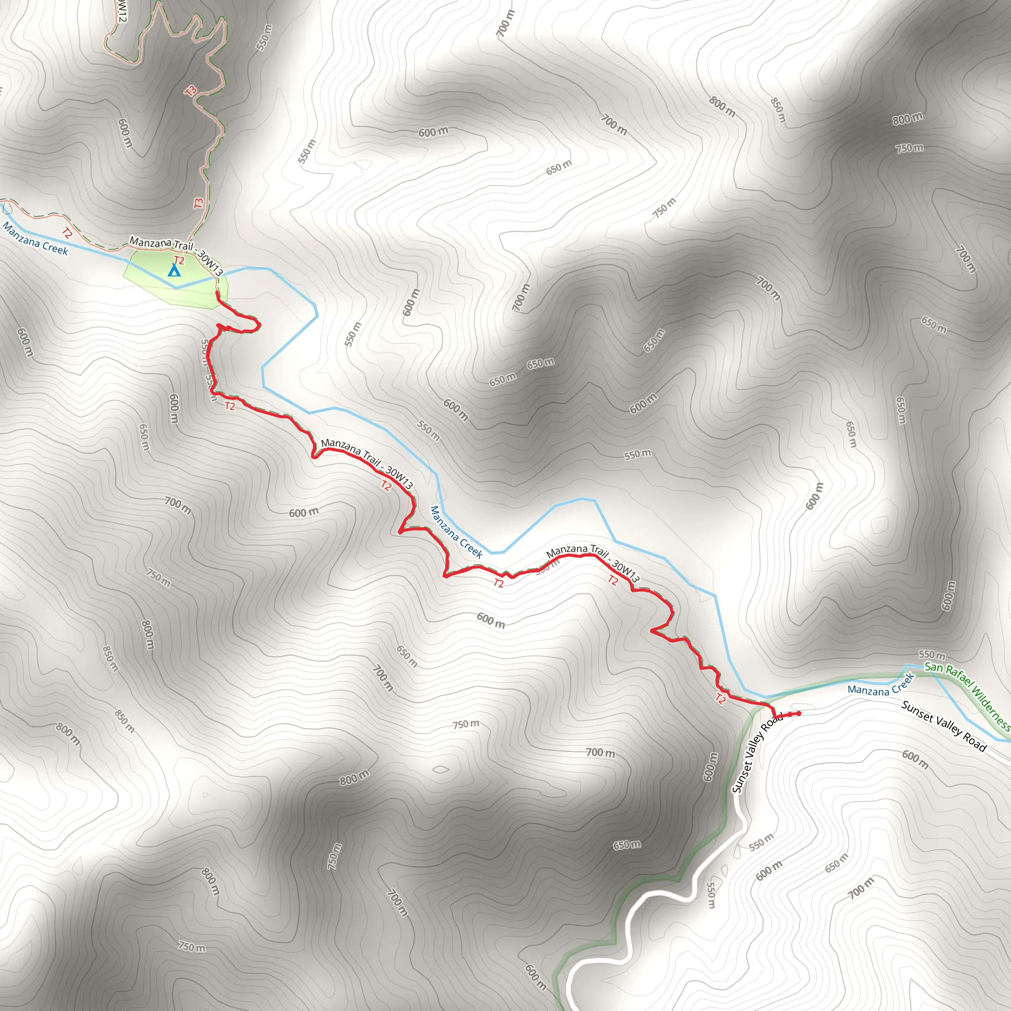 Potrero Camp via Manzana Trail mobile static map