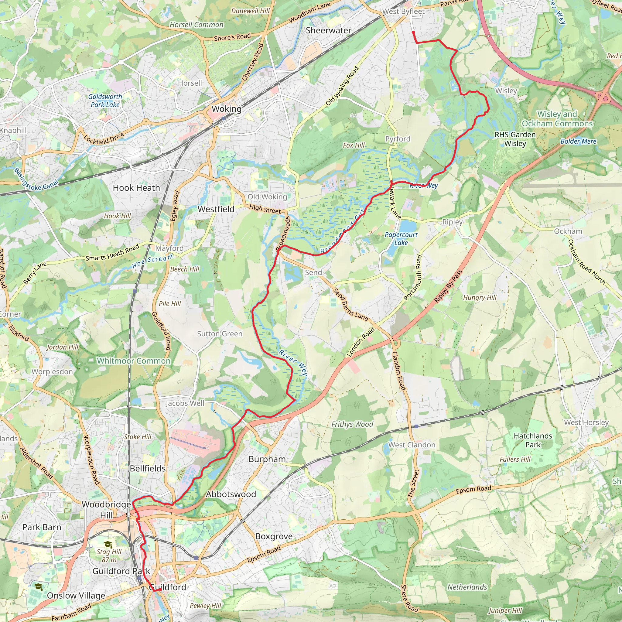 Guildford to West Byfleet Walk mobile static map