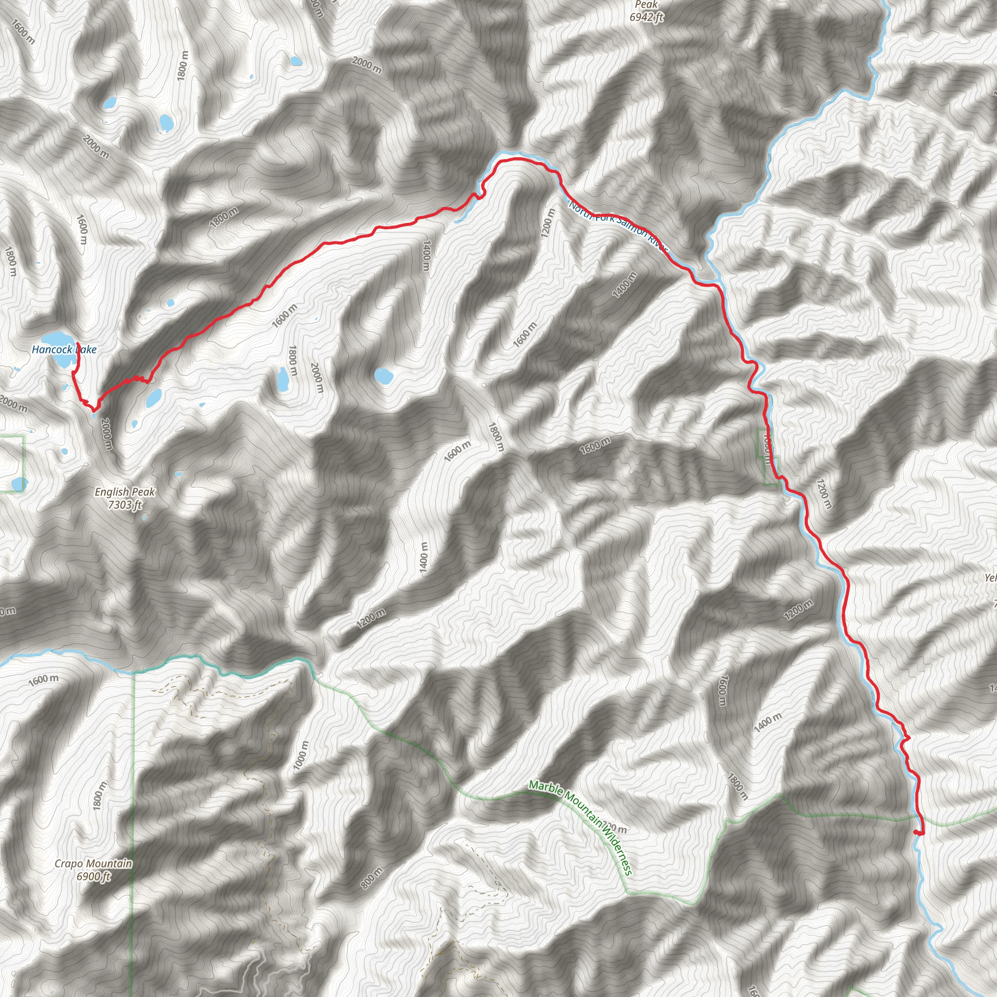 North Fork Salmon Trail to Hancock Lake Trail mobile static map