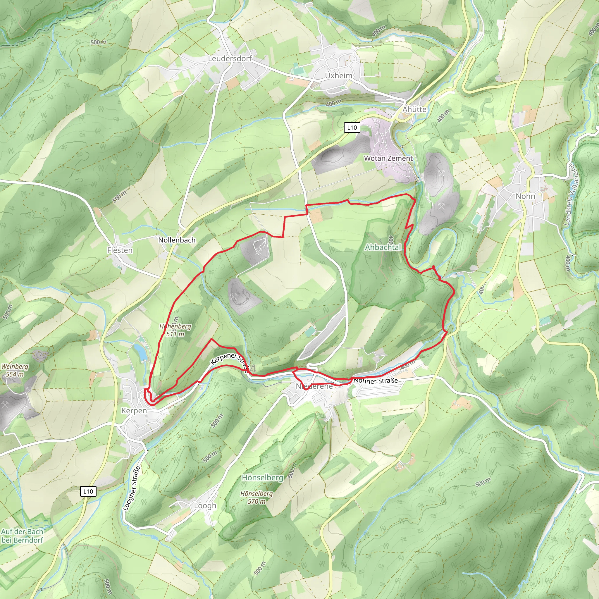 Höhenberg, Ruine Dreimuhlen, Wasserfall Dreimuhlen and Kloster Niederehe Loop mobile static map
