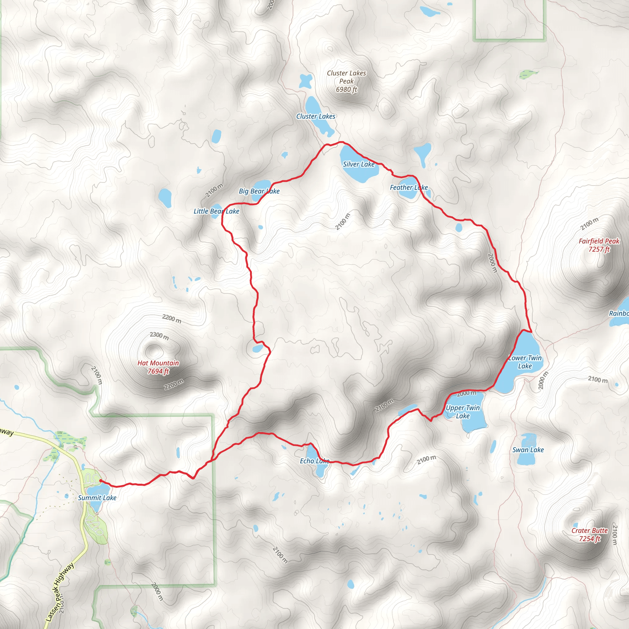 Bear Lakes Trail and Echo Lake-Twin Lakes Trail Loop mobile static map