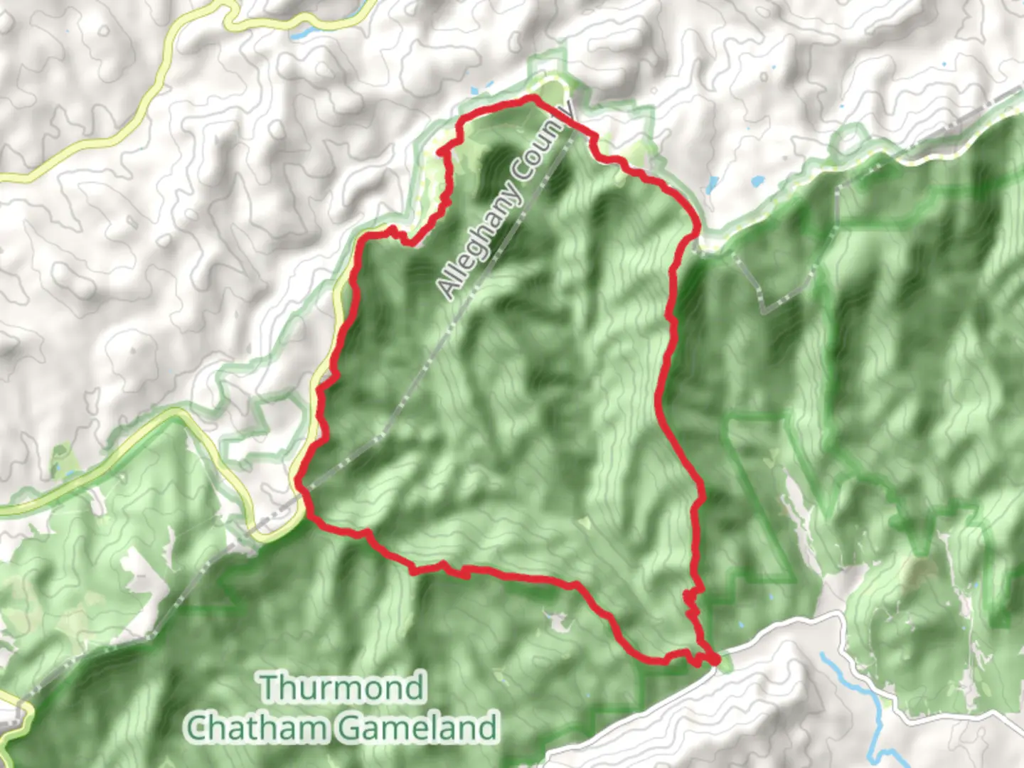 An image depicting the trail Cedar Ridge, Bluff Mountain, Flat Rock Knob and Bell Knob Loop Trail and its surrounding area.