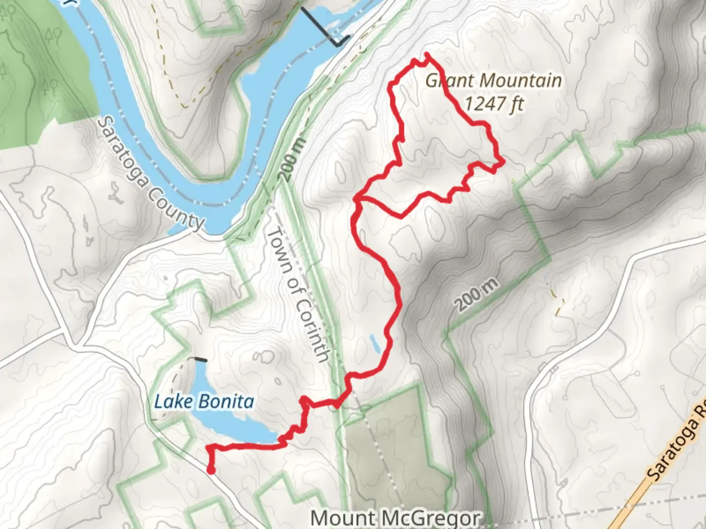 An image depicting the trail Grant Mountain Loop from Lake Bonita and its surrounding area.