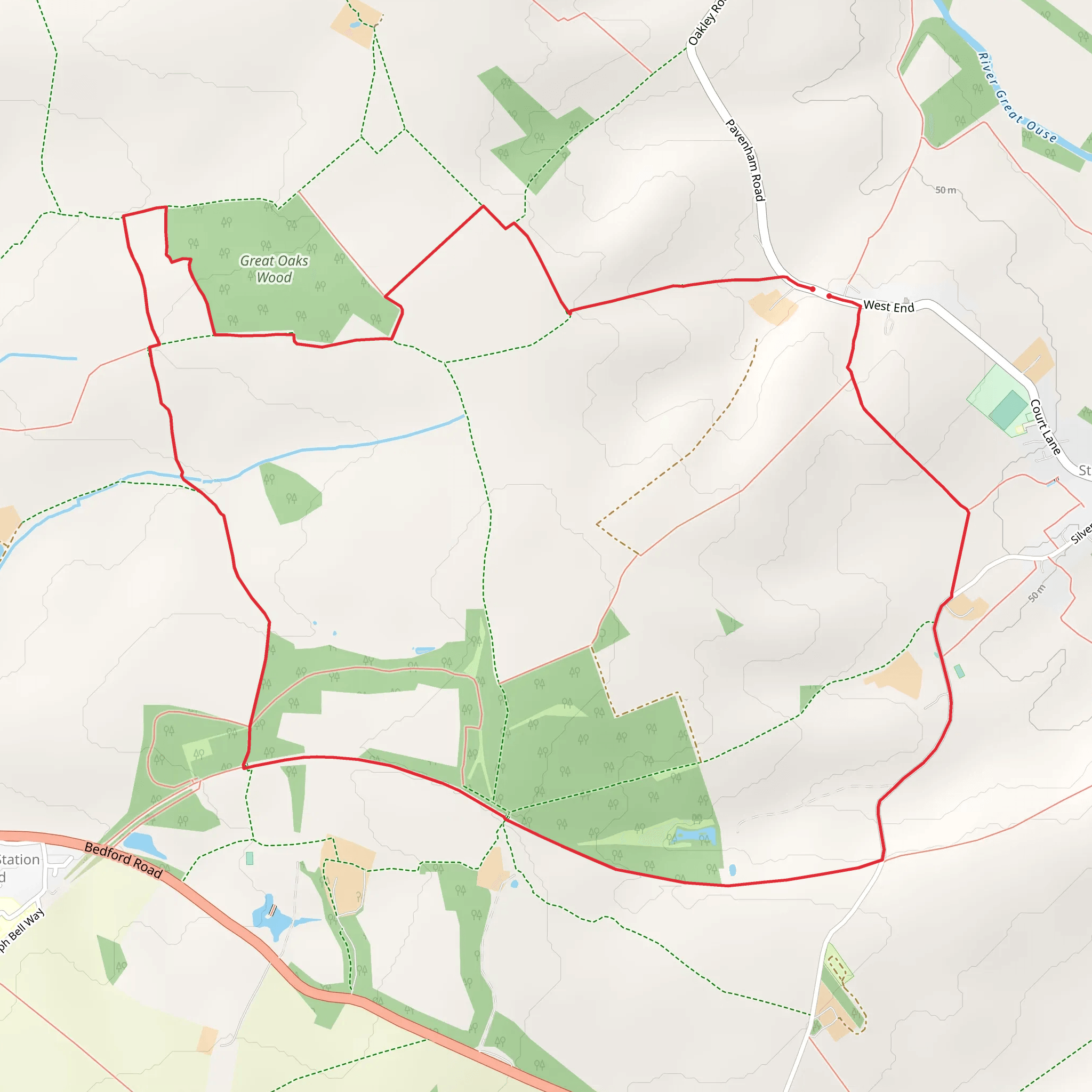 Great Oaks Wood and Boon's Barn Loop mobile static map