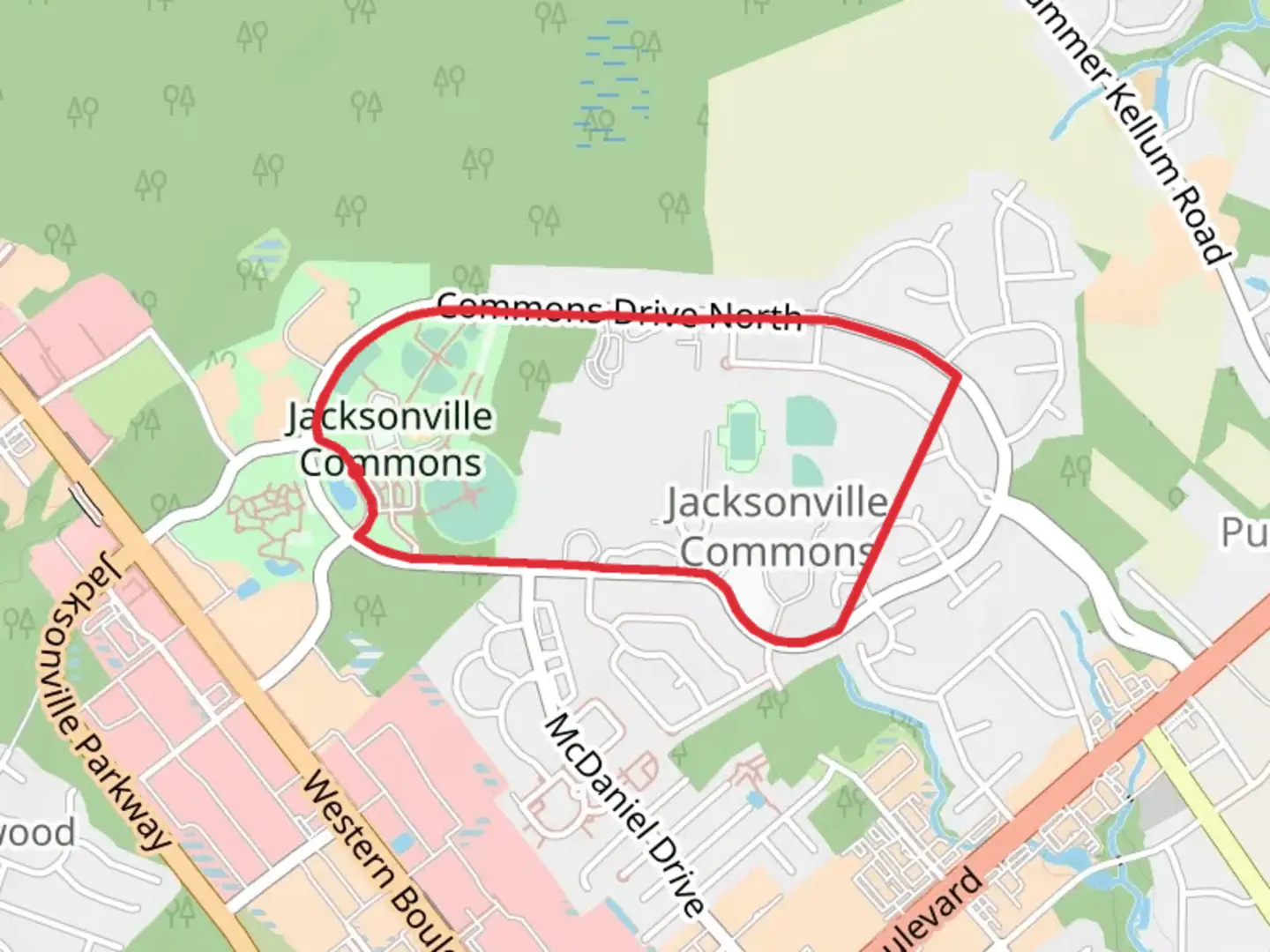 An image depicting the trail Jacksonville Commons Loop and its surrounding area.