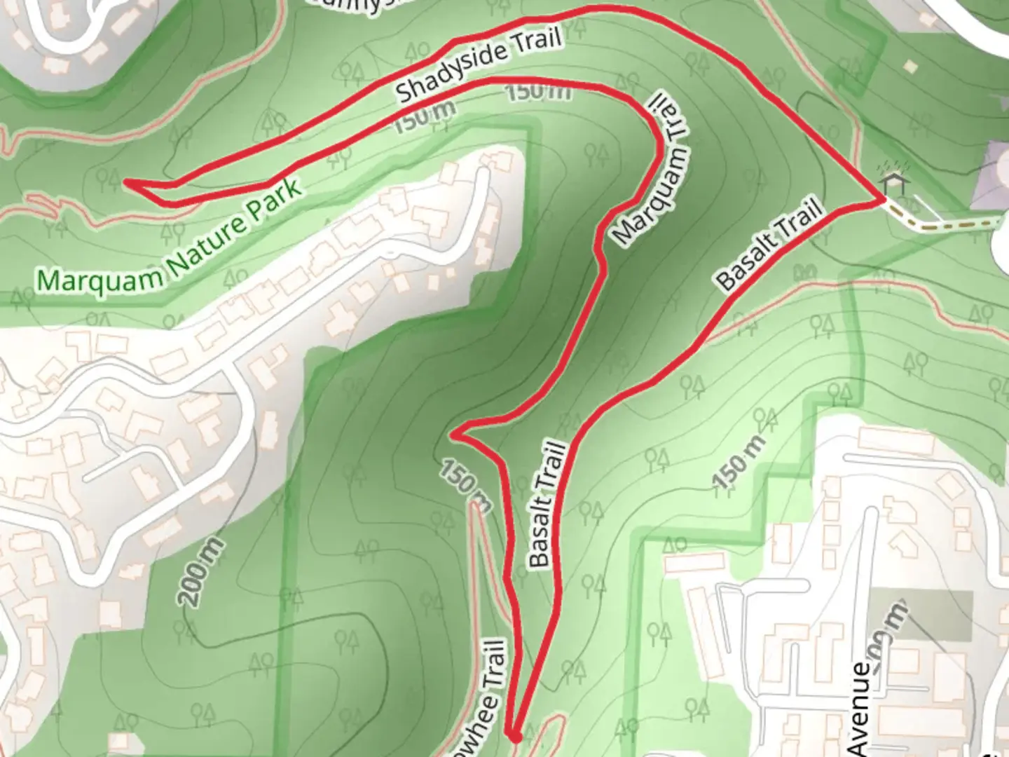An image depicting the trail Marquam and Shadyside Loop and its surrounding area.