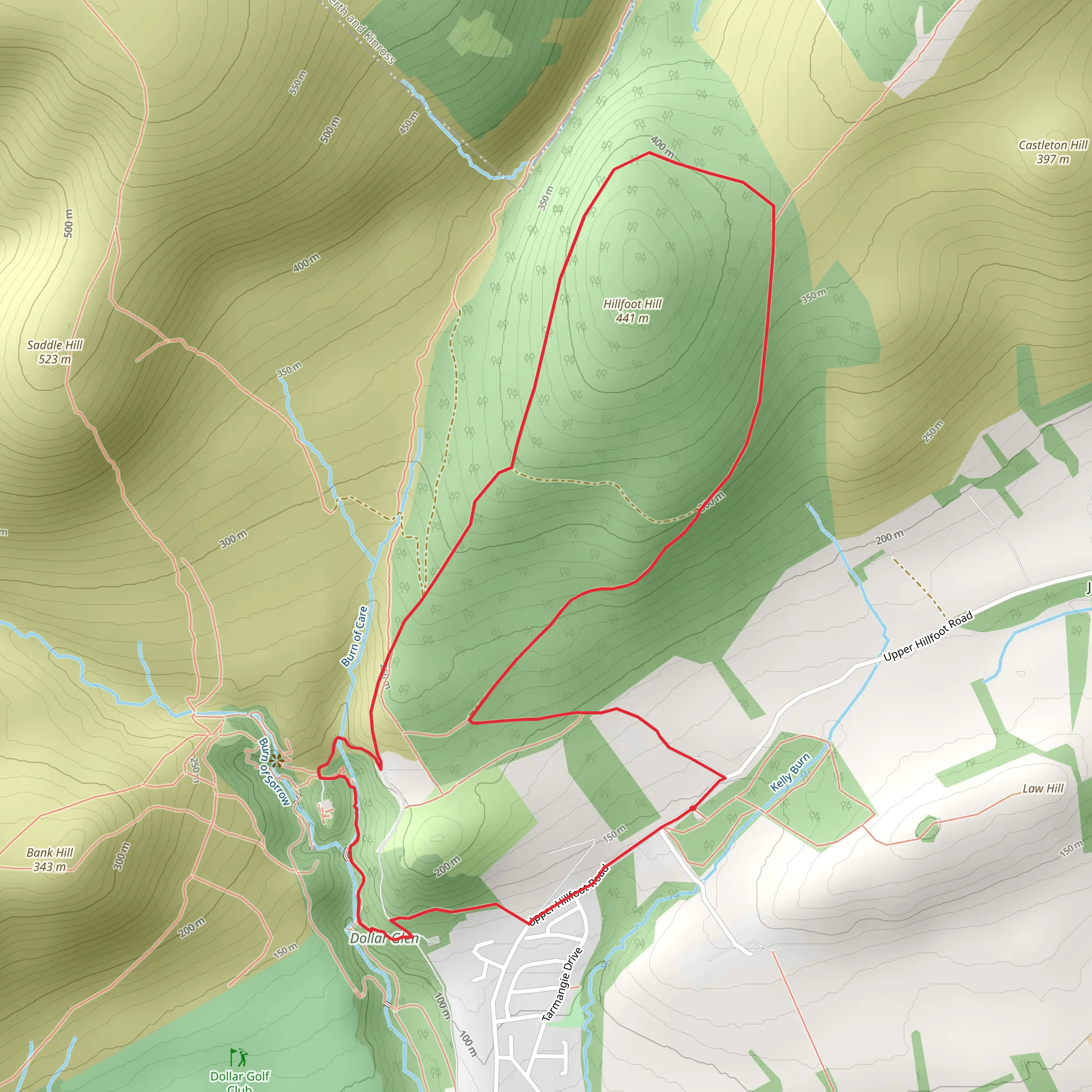 Hillfoots Hill and Castle Campbell mobile static map