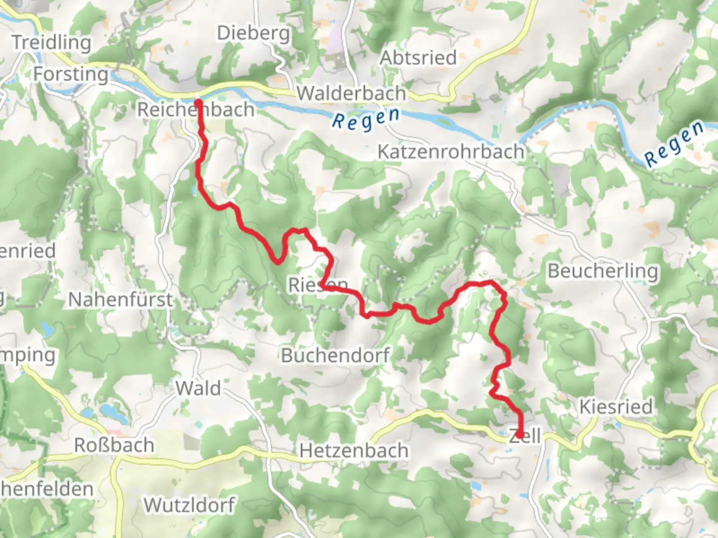 An image depicting the trail Reichenbach to Zell Walk via Oberpfalzweg and its surrounding area.