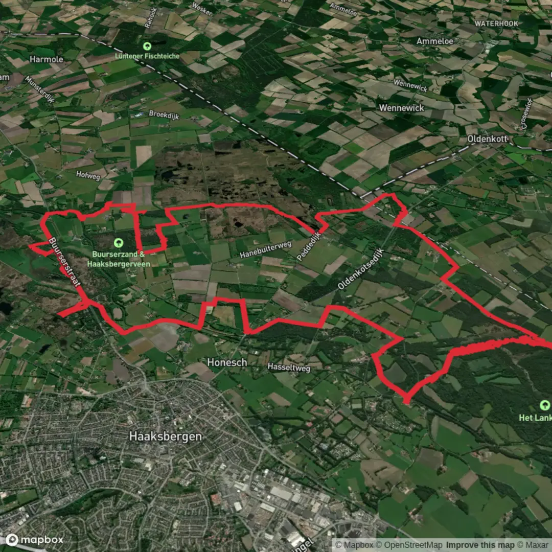 An image depicting the trail Haaksbergerveen, Molenveldbrug and Onlandsbrug Loop and its surrounding area.