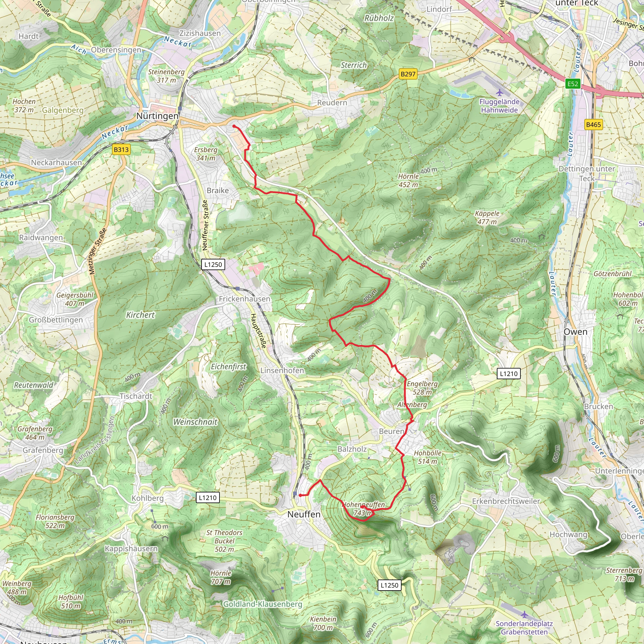 Nurtingen to Neuffen Walk mobile static map
