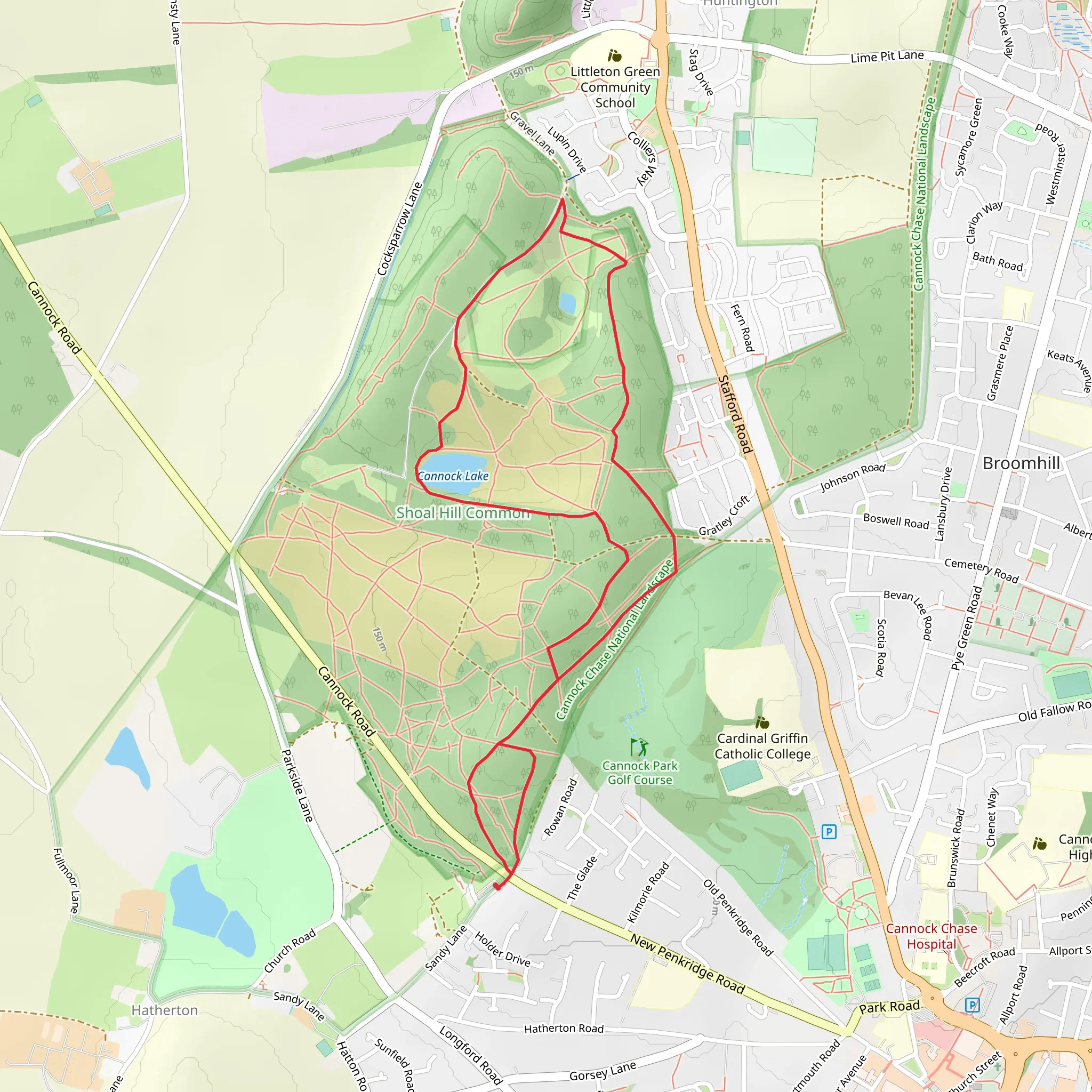 Cannock Lake and Shoal Hill Common Loop mobile static map