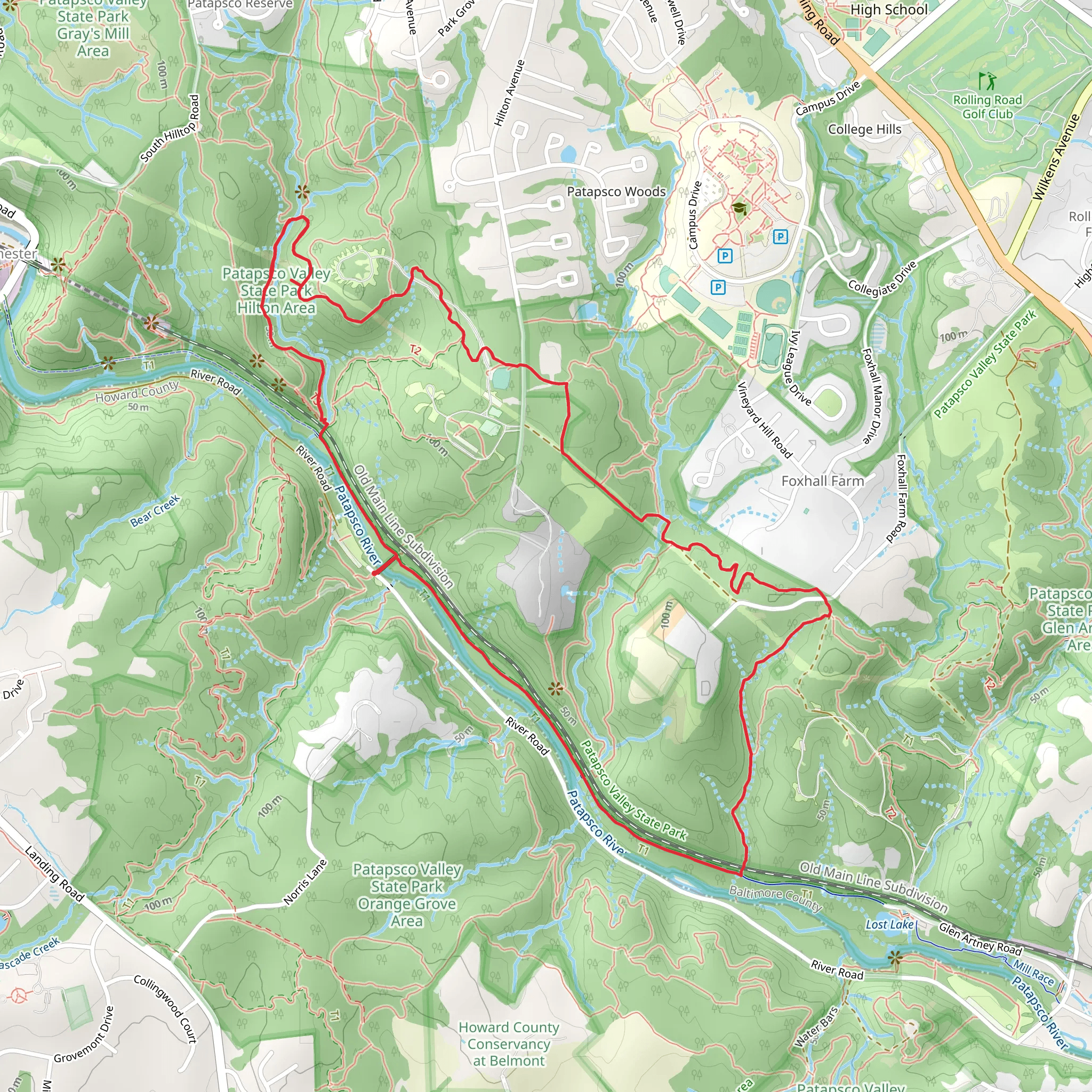 Grist Mill, Vineyard Spring and Santee Branch Loop Trail mobile static map