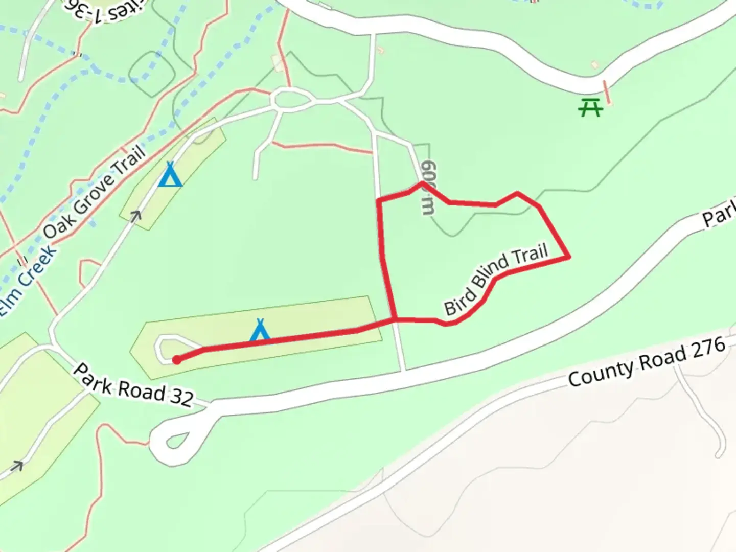 An image depicting the trail Brushy Trail Campground - Bird Blind Trail and its surrounding area.