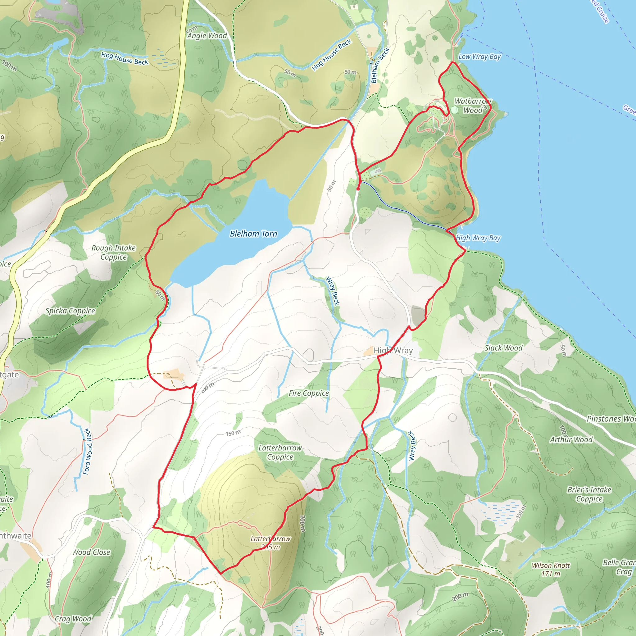 High Wray Loop via Blelham Tarn and Wray Castle mobile static map