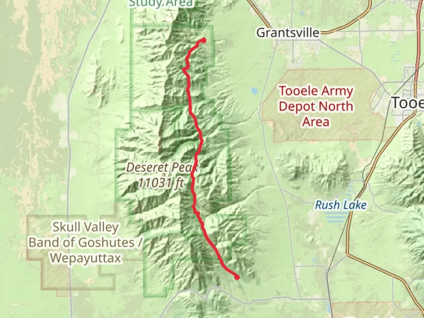 An image depicting the trail Stansbury Front Trail Point to Point and its surrounding area.