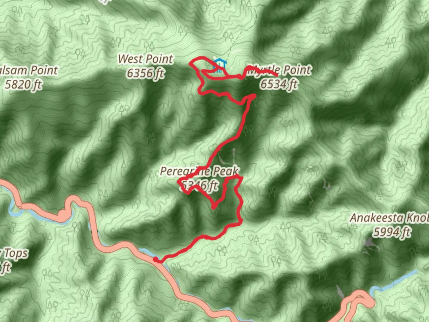 An image depicting the trail Myrtle Point, Mount le Conte and Cliif Top via Alum Cave Trail and its surrounding area.