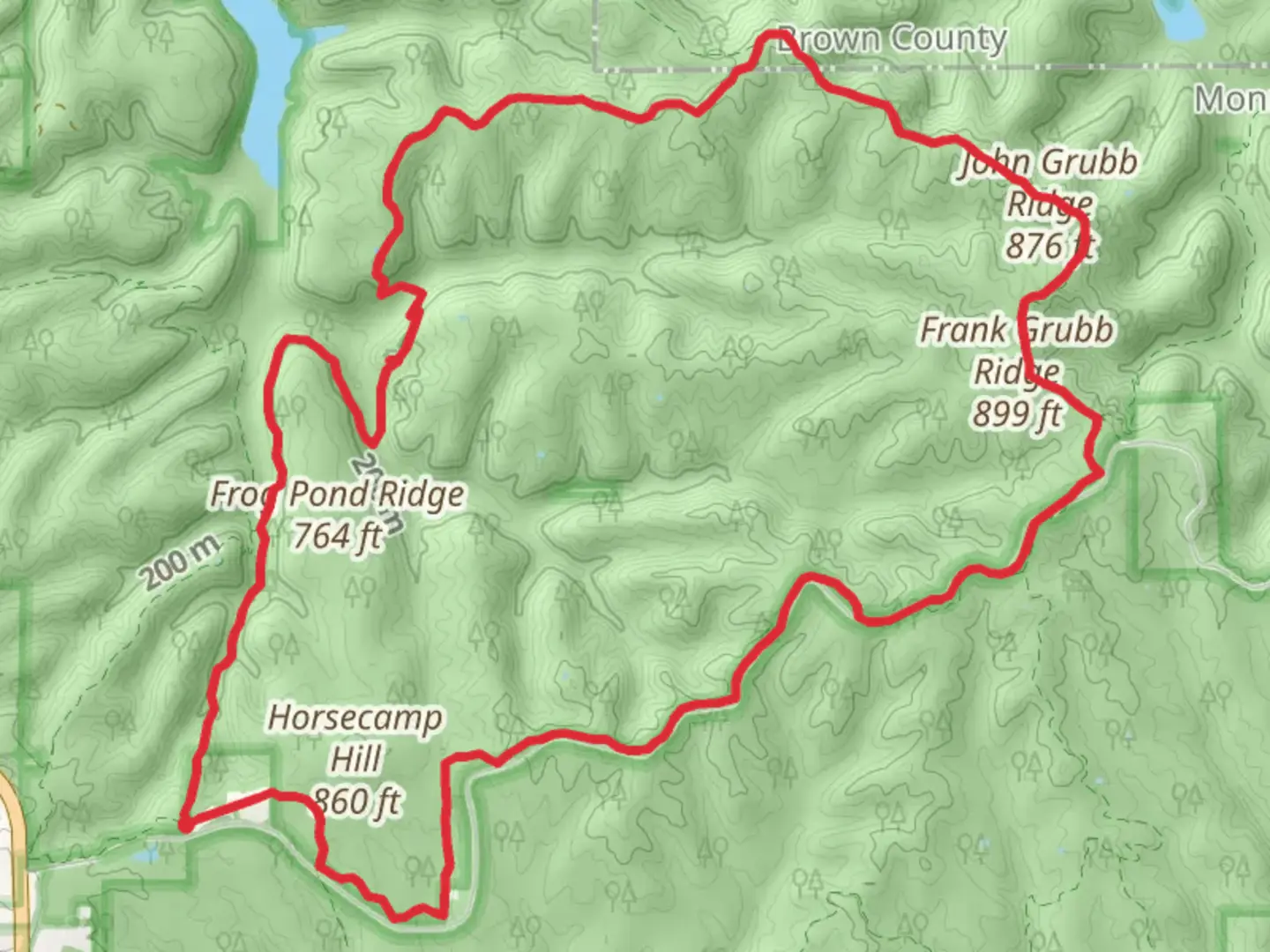 An image depicting the trail John Grubb Ridge and Frank Grubb Ridge Loop and its surrounding area.