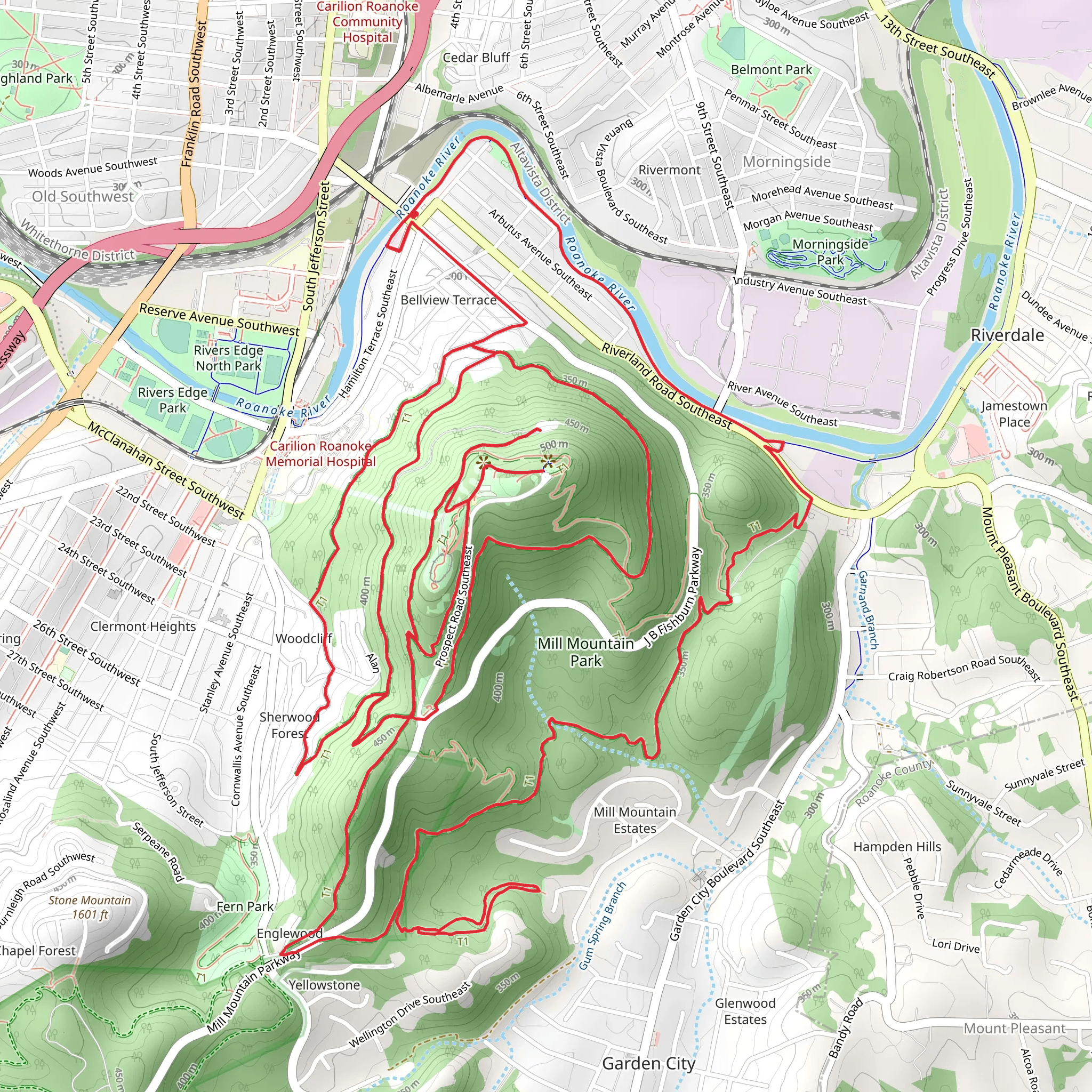 Mill Mountain - Big Sunny and Wood Thrush Loop Trail mobile static map