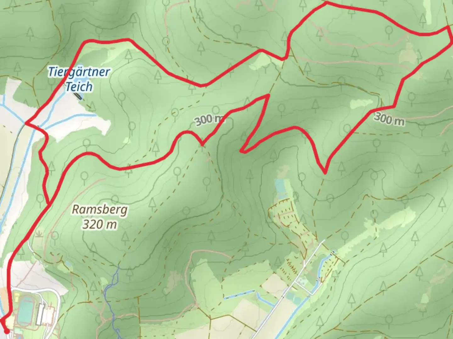 An image depicting the trail Engelsburg Erdwall and Tiergärtner Teich Loop and its surrounding area.