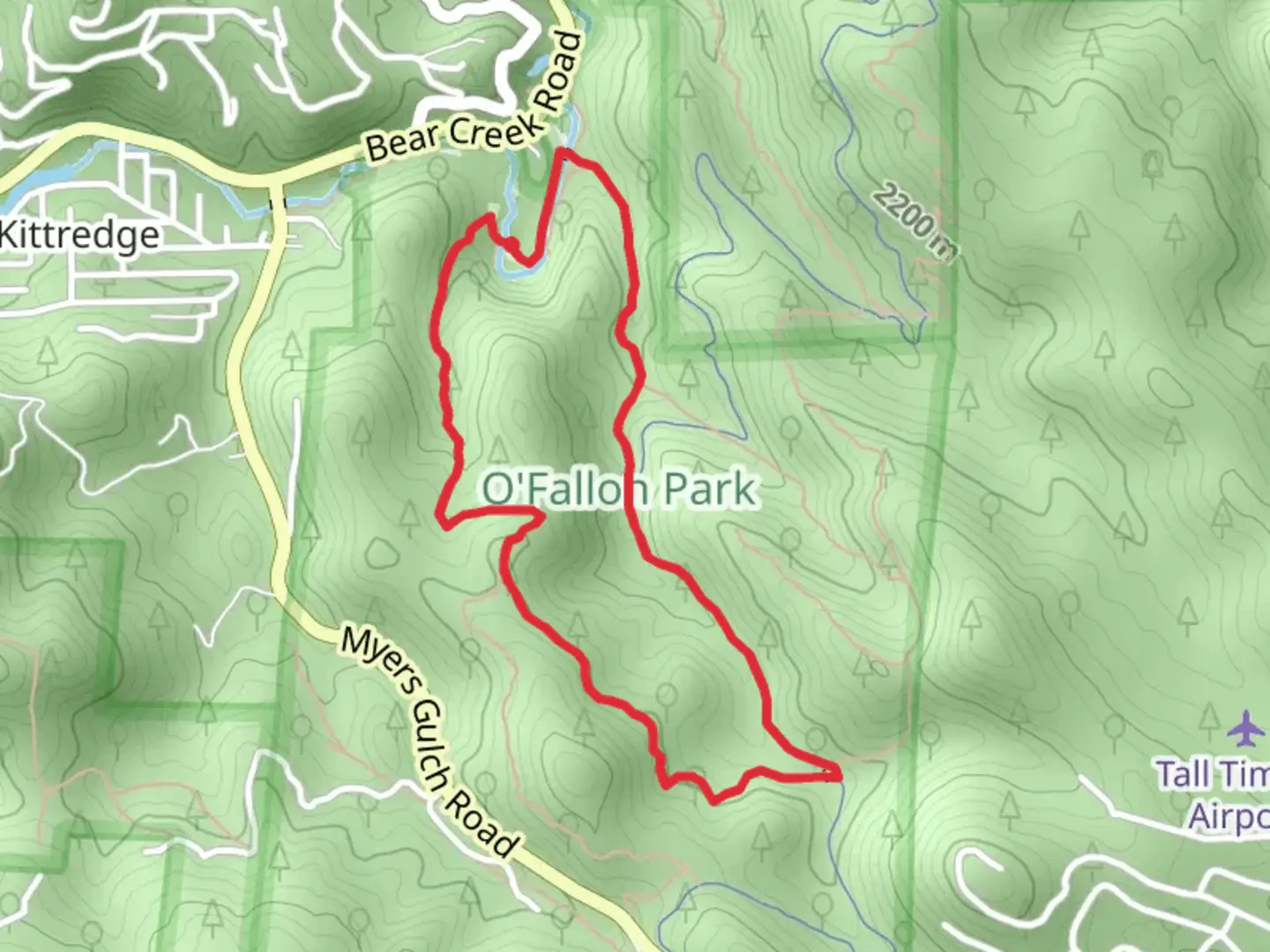 An image depicting the trail Meadow View Trail and Bear Creek Trail Loop and its surrounding area.