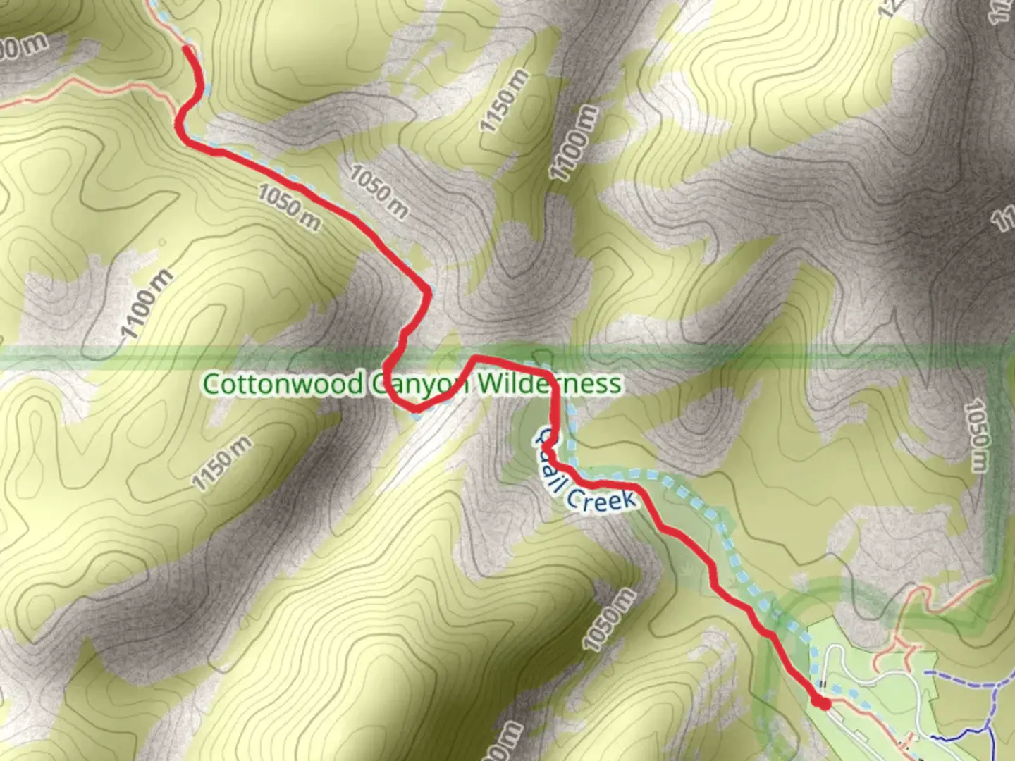 An image depicting the trail Quail Creek via Red Reef Trail and its surrounding area.