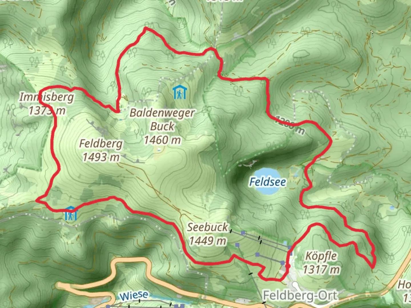 An image depicting the trail Immisberg and Feldseemoor Loop - Feldberg and its surrounding area.