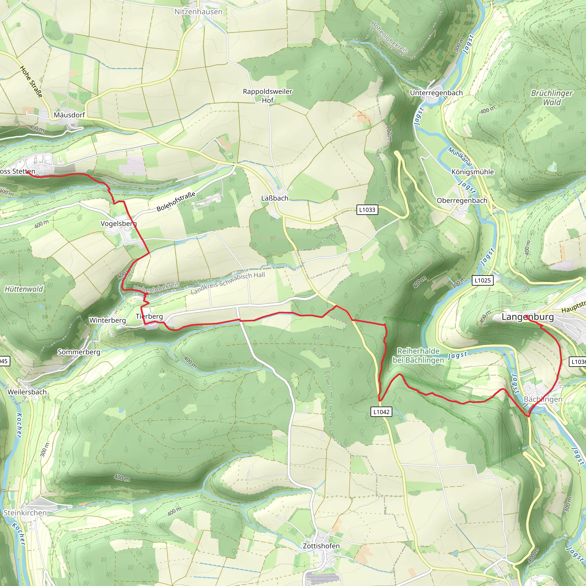 Langenburg to Schloss Stetten via Querlinie Langenburg mobile static map