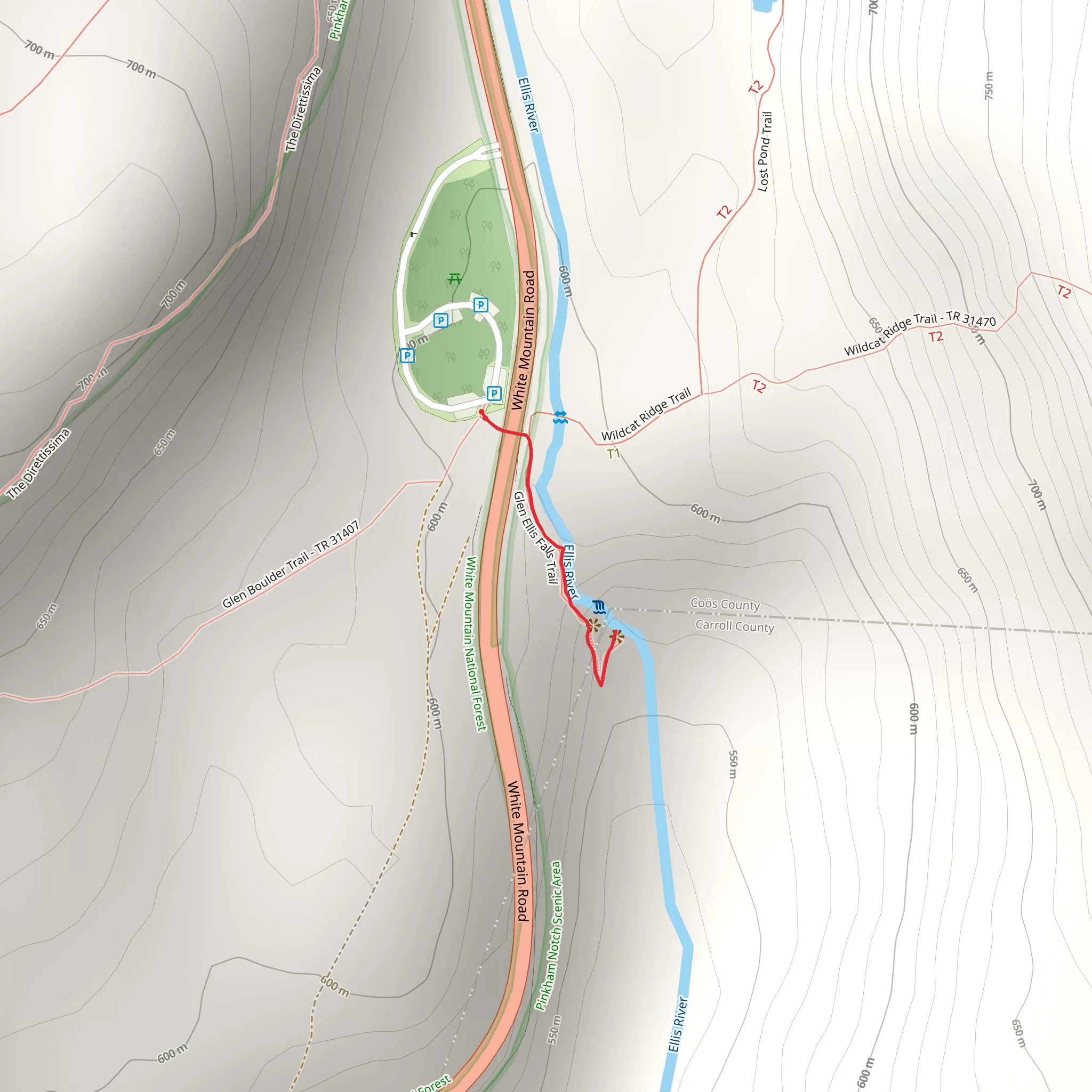 Glen Ellis Falls Trail mobile static map