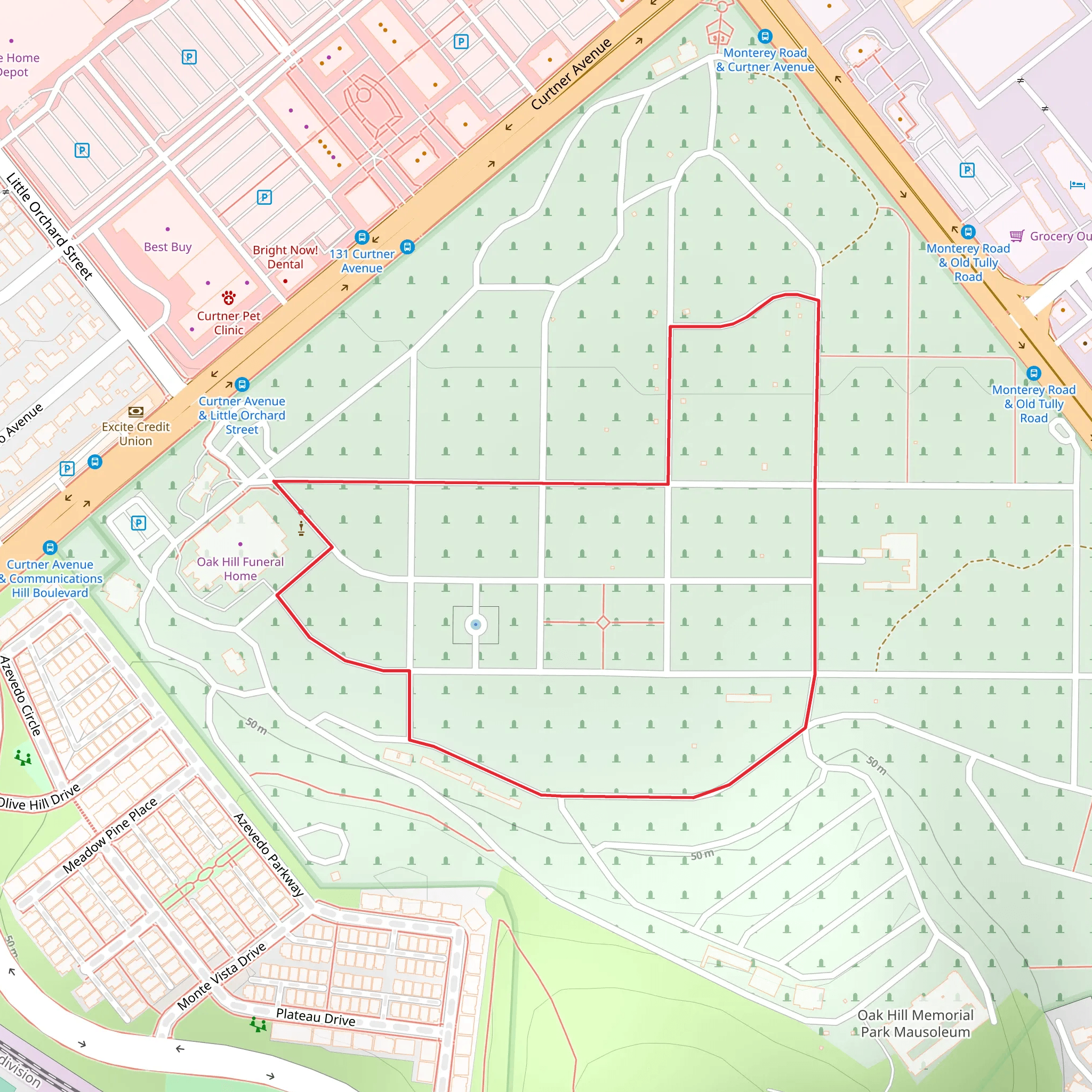 Oak Hill Memorial Park Loop mobile static map