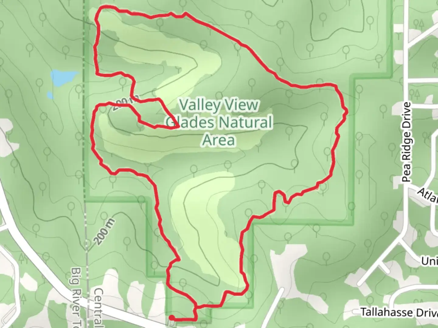 An image depicting the trail Valley View Glades Loop Trail and its surrounding area.