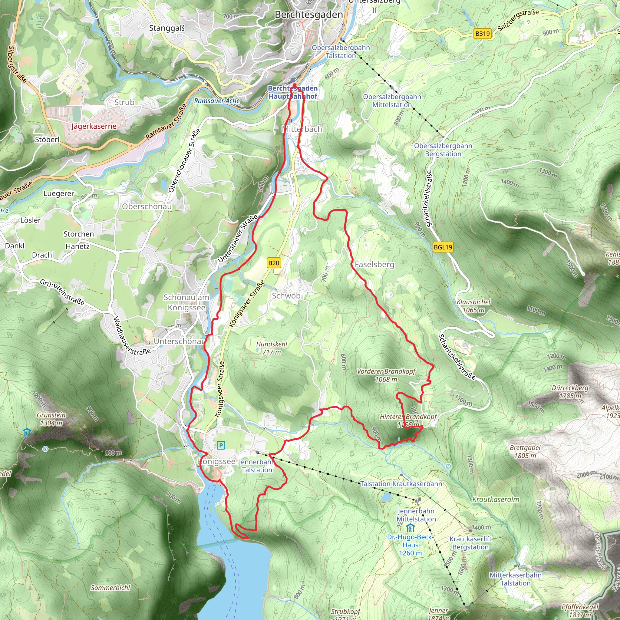 Mitterbach to Konigssee Loop via Hinterer Brandkopf mobile static map