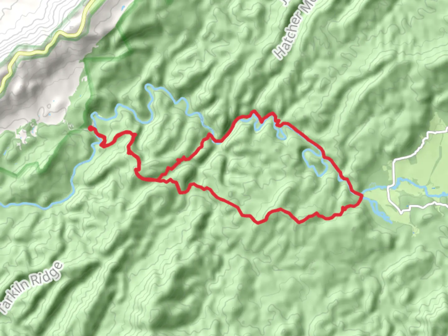 An image depicting the trail Rabbit Creek, Abrams Falls and Hannah Mountain Loop Trail via Scott Gap and its surrounding area.