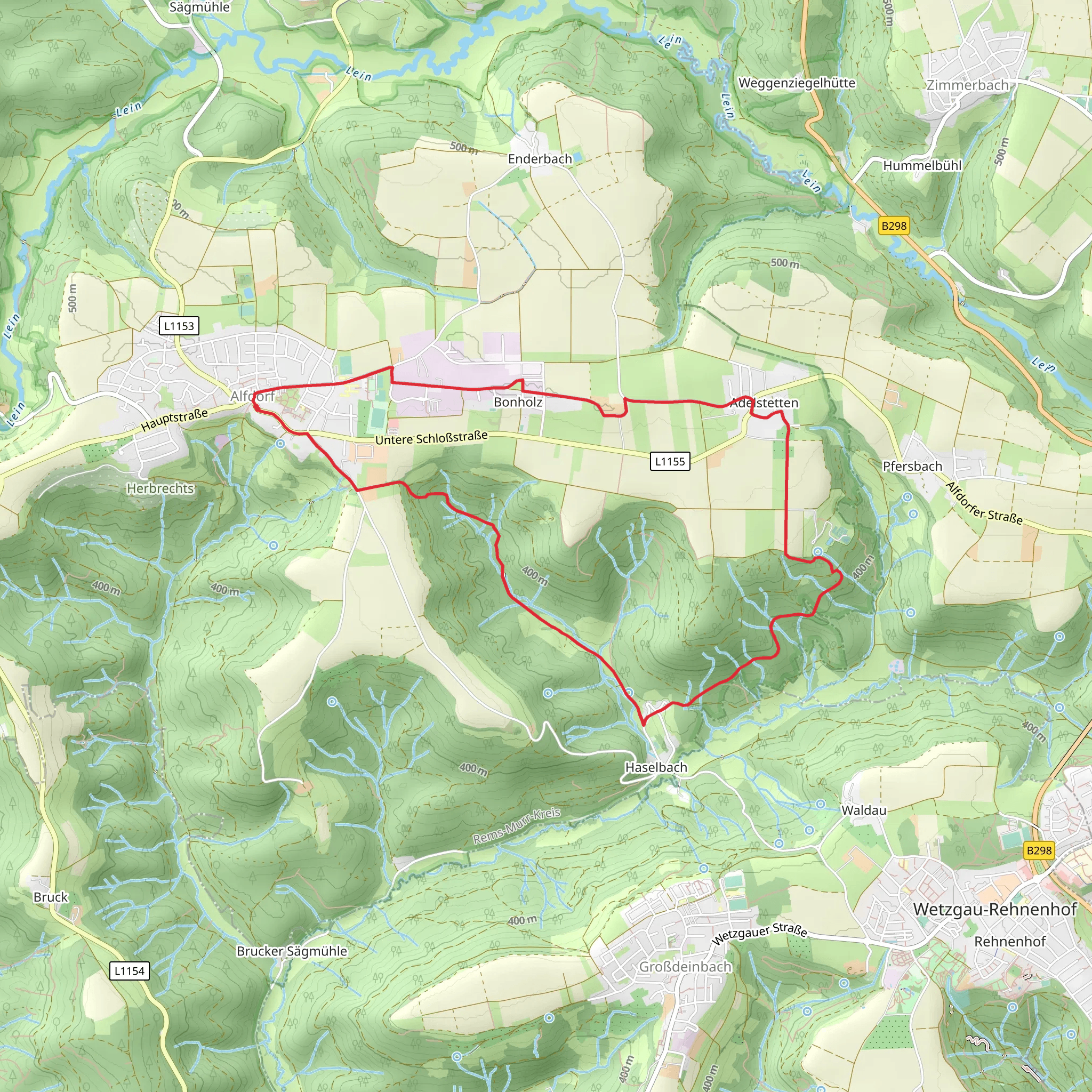 Haselbach Rundweg and Bruehlweg mobile static map