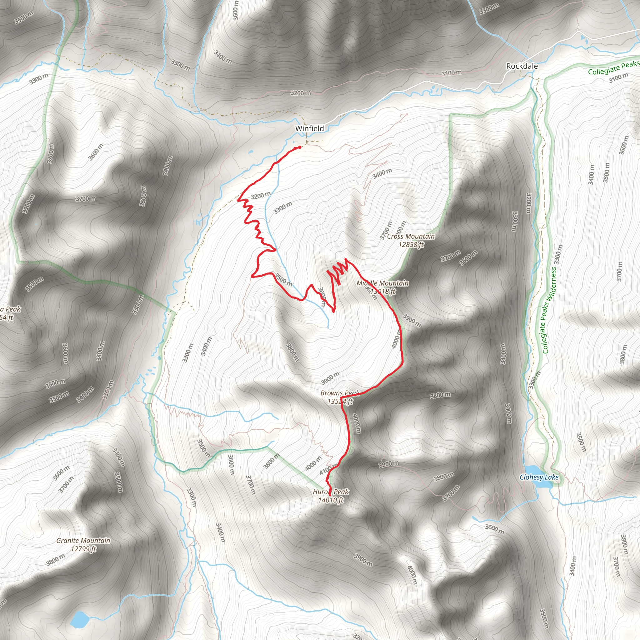 Middle Mountain and Huron Peak from Lulu Gulch mobile static map
