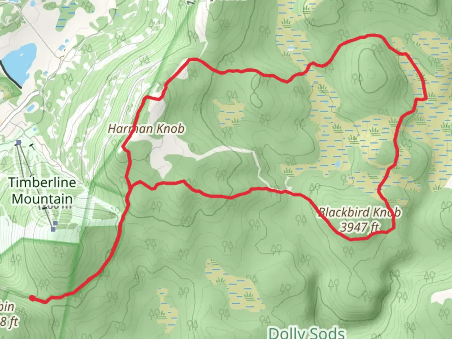 An image depicting the trail Blackbird Knob, Dobbin Grade and Rocky Ridge Loop Trail and its surrounding area.