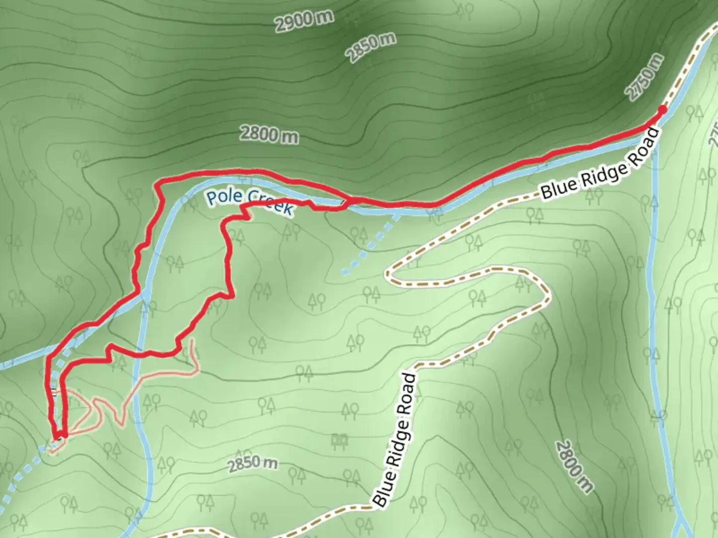 An image depicting the trail Pole Creek Loop and its surrounding area.