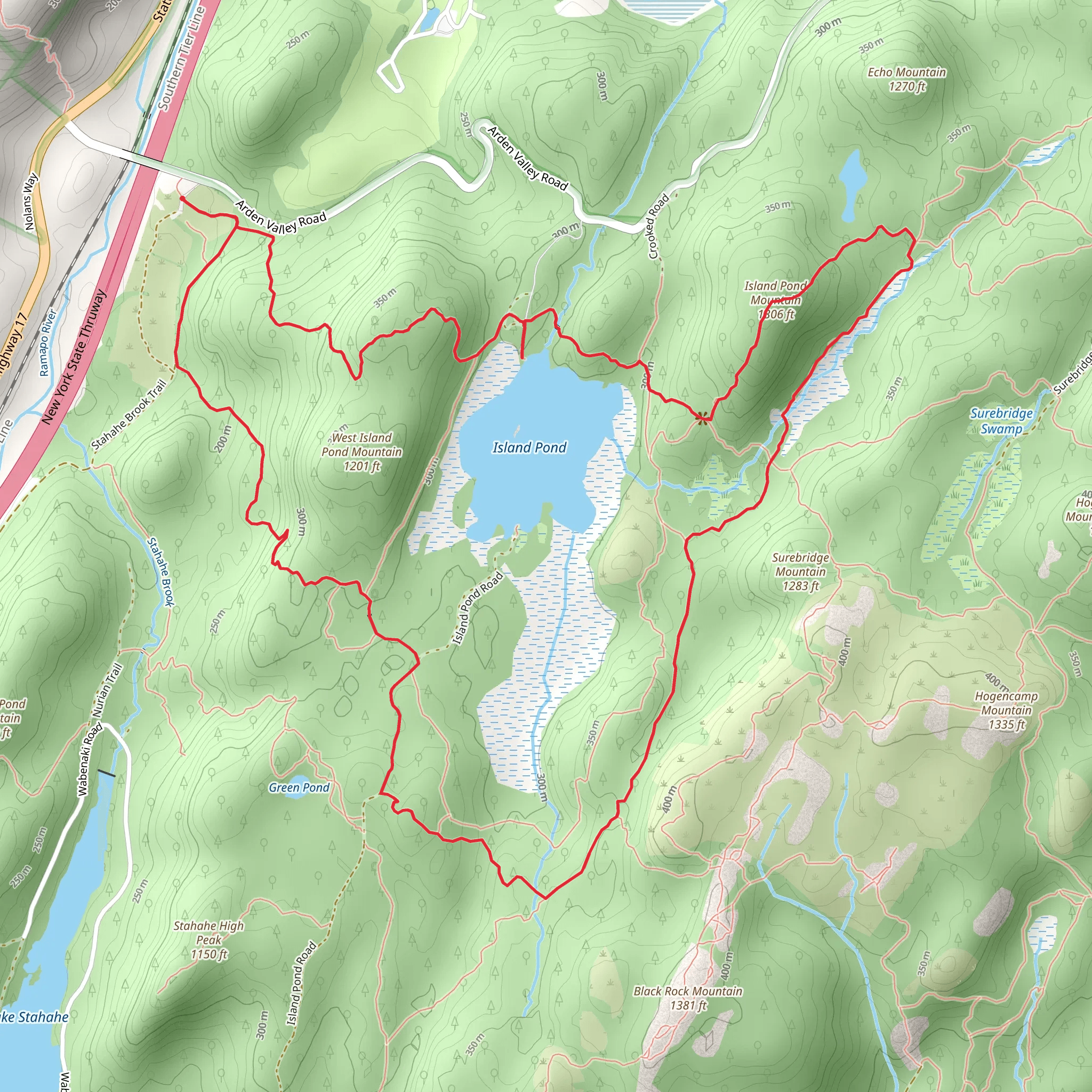 Island Pond Mountain and White Bar Loop Trail via Island Pond mobile static map