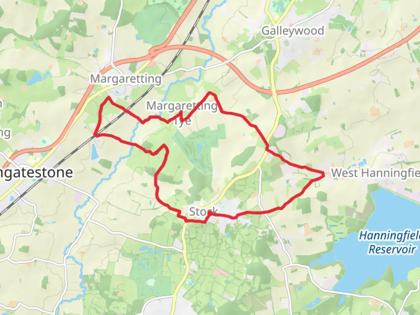 An image depicting the trail Stock to Margaretting Tye Loop and its surrounding area.