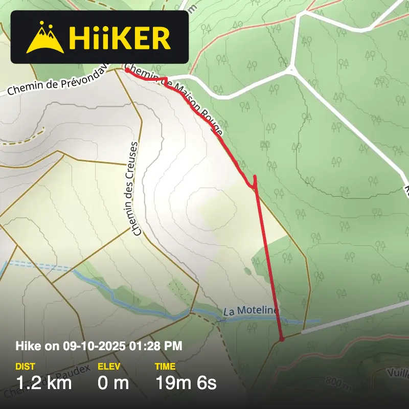 A map preview of the recording Hike on 09-10-2025 01:28 PM.