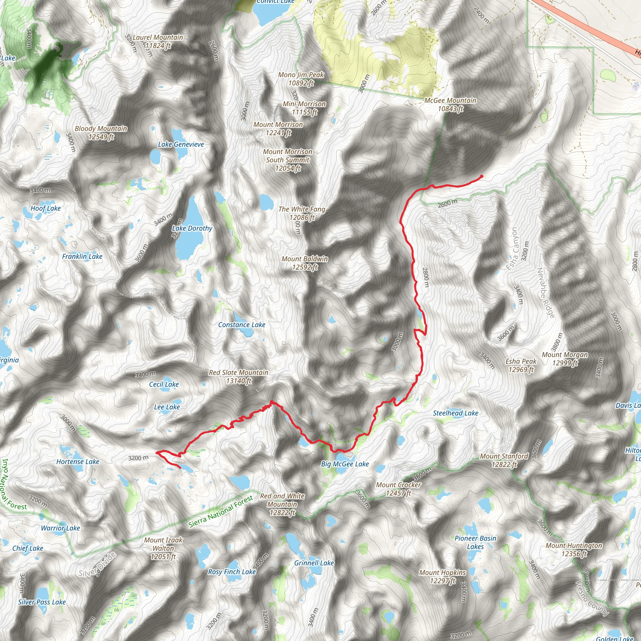 Tully Lake via McGee Pass Trail mobile static map