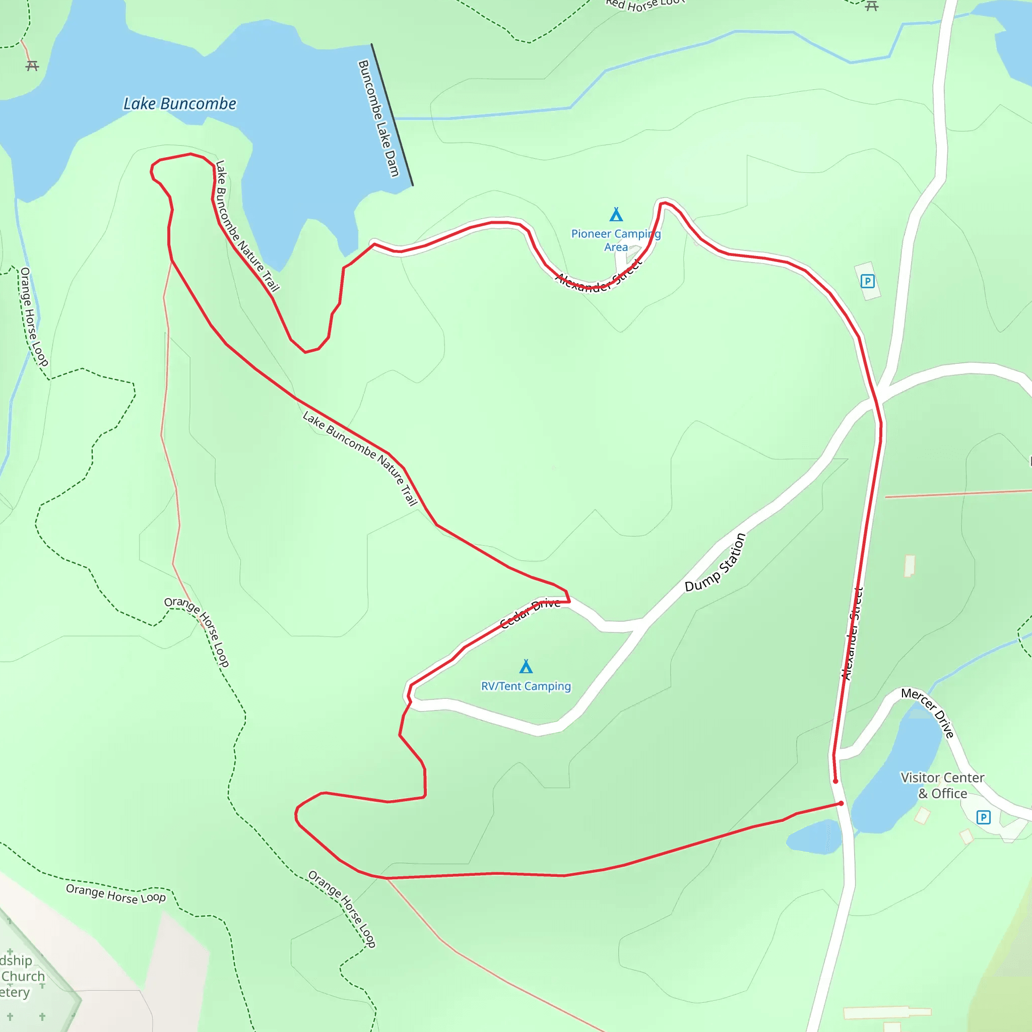 Cedar Drive, Lake Buncombe Nature Trail and Alexander Street Loop mobile static map