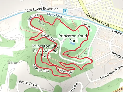 Yellow, Green and Purple Trail Loop in Princeton Youth Park Area